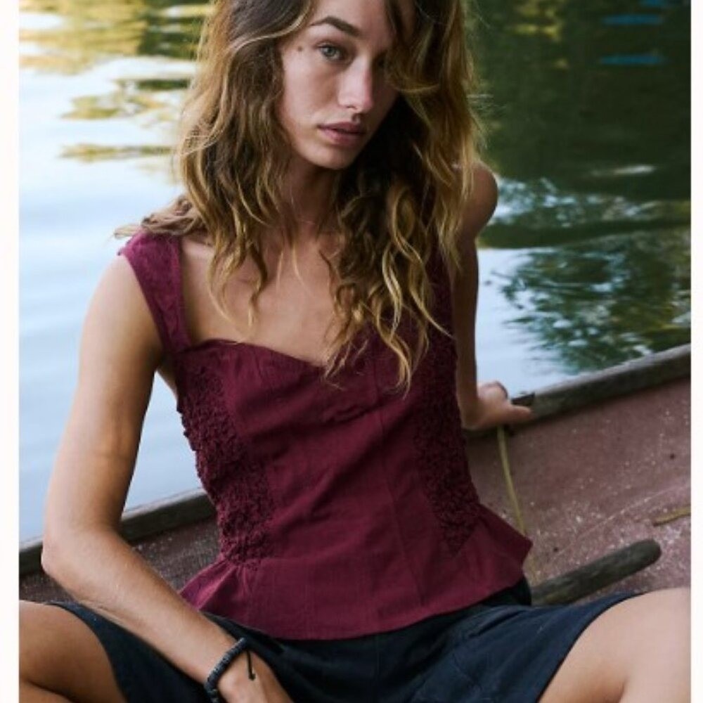 Free People Livy Smocked Peplum‎ Top Size Small